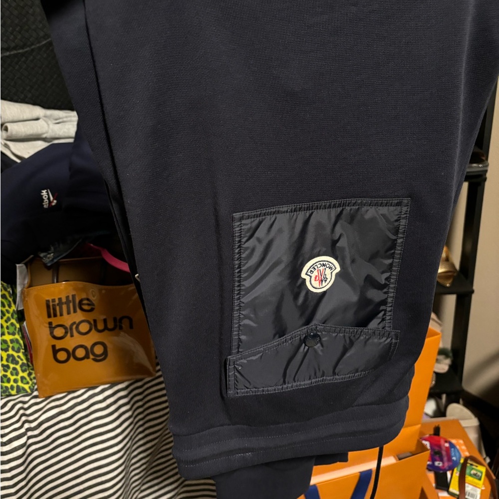 Men’s Blue Moncler drawstring pants.